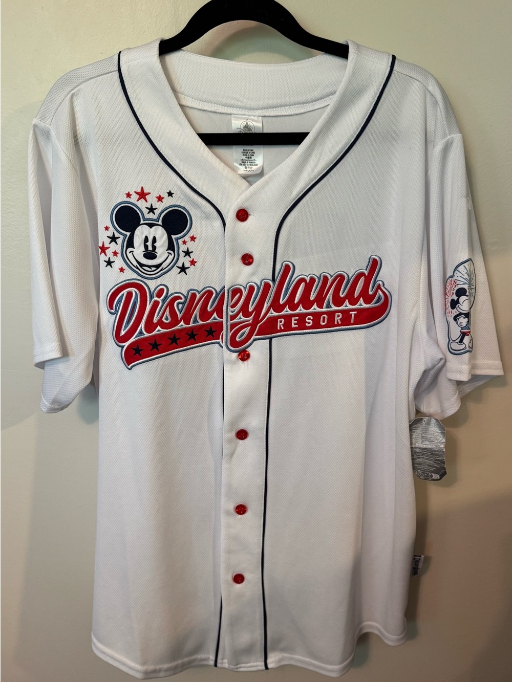Disney White Baseball Jersey with Red & Navy Accents